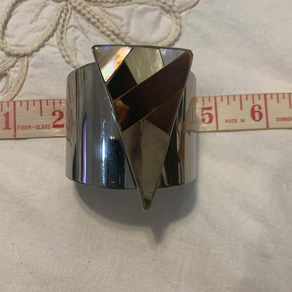 Unique Silvertone Cuff Triangle Lavender, Brown &… - image 4